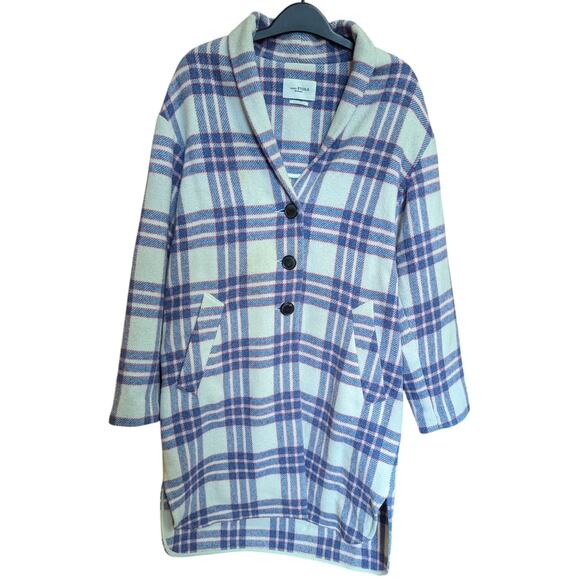 Isabel Marant Étoile Plaid Wool Coat Jacket Blue Red Cream Size 34 XS-S - Picture 2 of 6